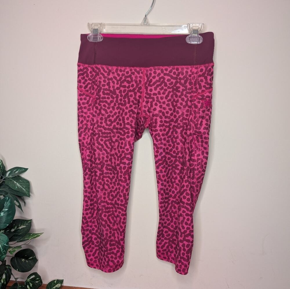 lululemon Pink Leopard Print Cropped Leggings Women’s Size 6 Zipper Pocket